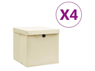 Boîtes de rangement avec couvercles 4 pcs 28x28x28 cm crème