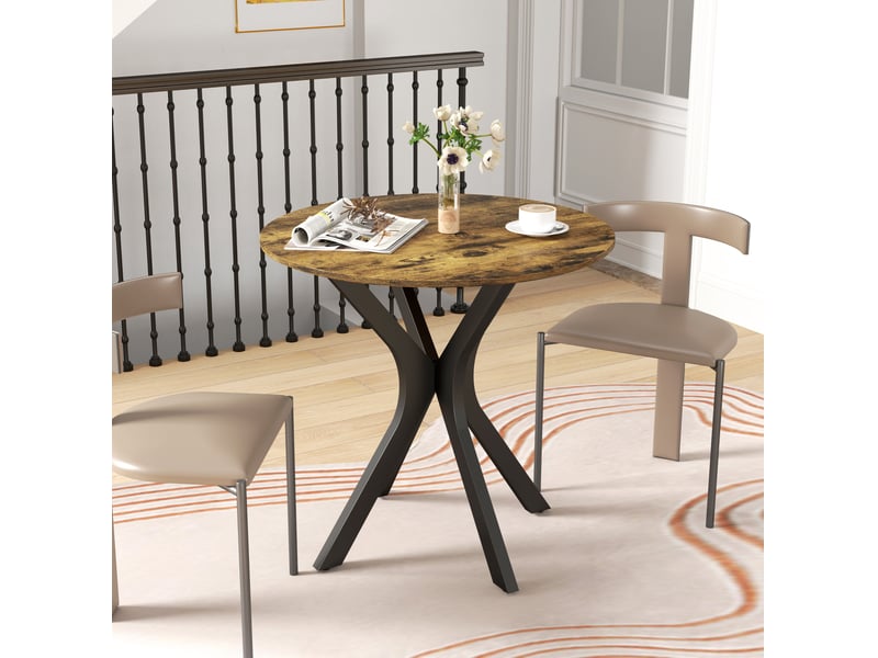 Table à manger ronde, 80x80x75 cm, repas, salle à manger, design moderne, plateau mdf, piètement acier, coloris marron - Conforama B