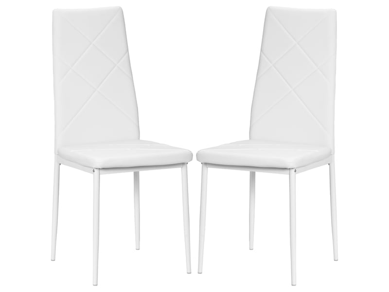  Lot de 2 chaises de salle à manger avec dossier haut, revêtement synthétique et pieds en acier, blanc  - Conforama B