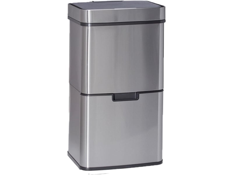  Poubelle de tri sélectif 3 compartiments pratique salle de bain 74,5 x 42 x 31,5 cm en plastique noir 13_0018073  - Conforama A