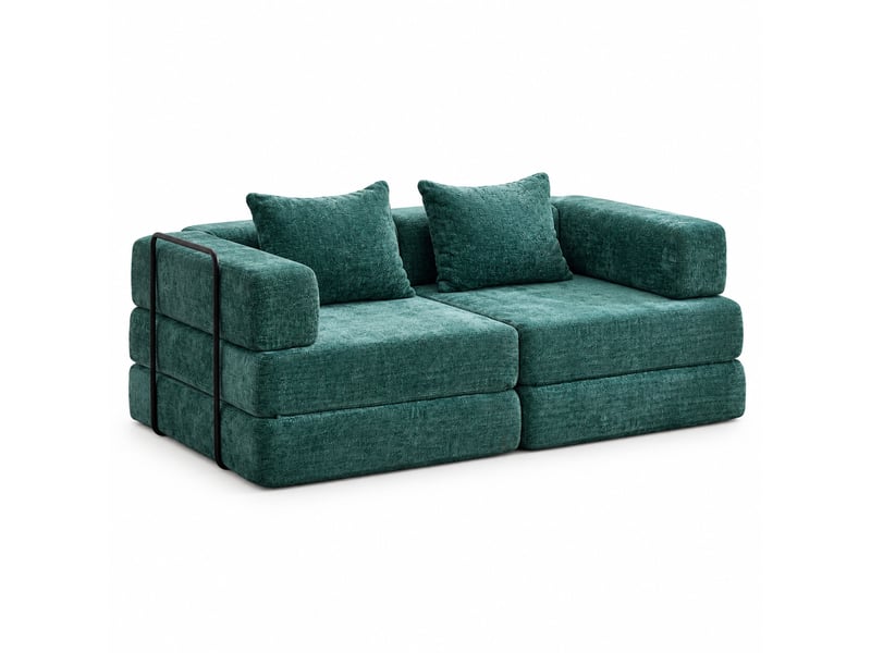  Canapé convertible 2 places pliable en chenille avec dossier rabattable, vert foncé pour salon et chambre  - Conforama A