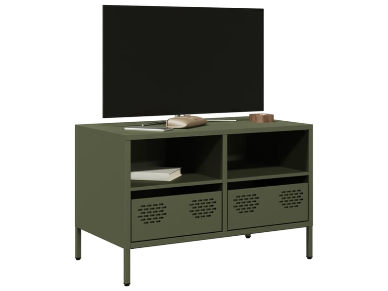  Meuble tv - banc tv - meuble de rangement vert olive 68x39x43,5 cm acier laminé à froid  - Conforama B