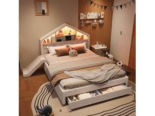 Lit cabane 140x200 cm <strong>COVREO </strong>  <strong></strong> coloris beige