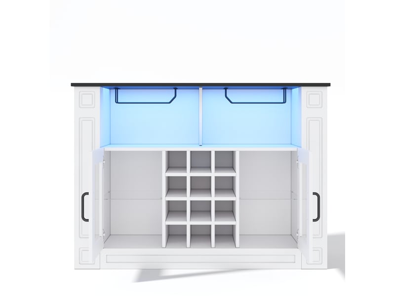  Buffet à vin avec led rgb 120x35x84 cm en mdf blanc, plateau noir  - Conforama R