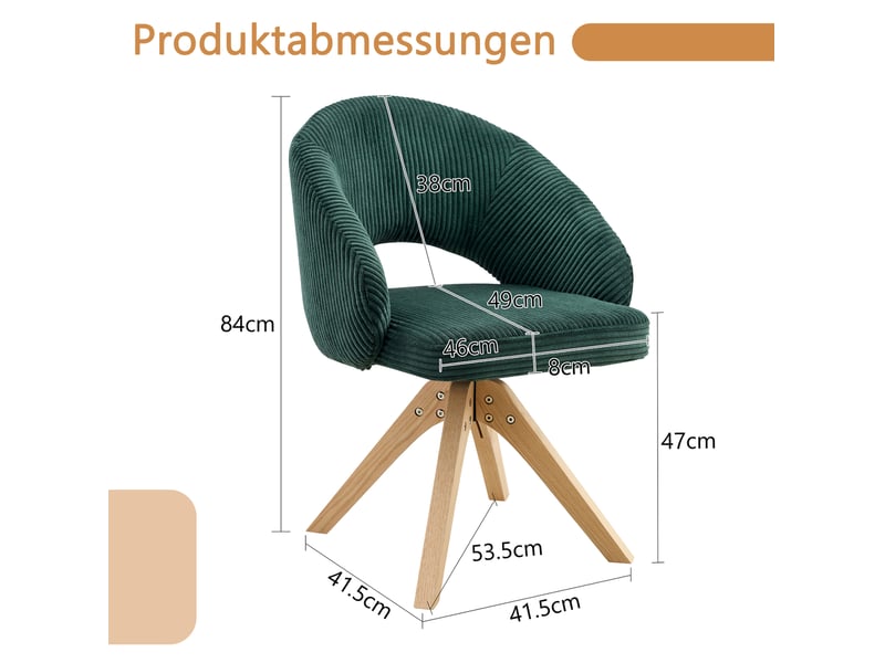  Lot de 2 chaises de salle à manger pivotantes 46x49x84 cm velours vert foncé  - Conforama C