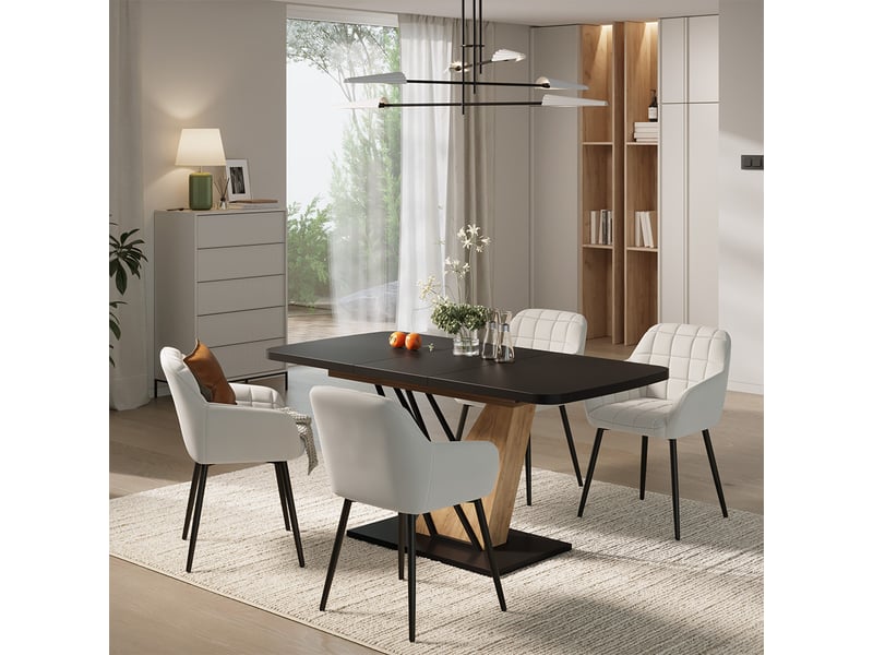  Vicco ensemble de table à manger, noirchêne de force doré, 120x80cm avec 4 chaises de salle à manger  - Conforama C