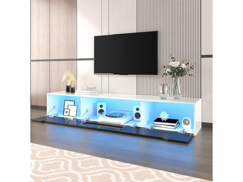  Meuble tv à fixer au mur, éclairage led 16 couleurs et 4 modes en panneau de particules blanc  - Conforama B