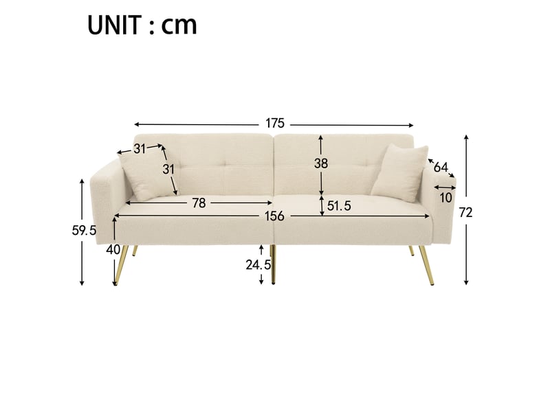  Canapé convertible ulevr 2 places, dossier réglable 105° à 180°, poches latérales, tissu bouclette beige, 175 x 64 x 72 cm  - Conforama C