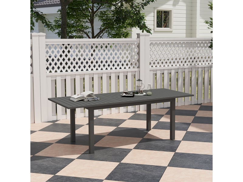  Table de jardin extensible en aluminium, 160220 x 90 cm, résistante aux intempéries, table de balcon, antidérapante, table de buffet, grise  - Conforama D