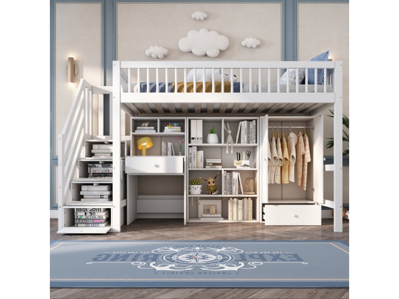  Lit mezzanine 90x200 cm coloris blanc bois massif lit enfant blanc - Conforama B