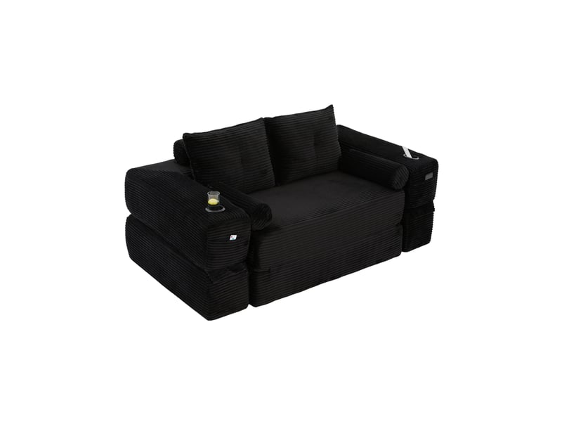  Canapé convertible 2 places 180x98x80 cm, coussin d'assise mémoire de forme, coussins décoratifs, velours côtelé, noir  - Conforama A
