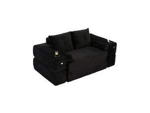 Canapé droit compressé convertible OKWISH  2 places Velours côtelé noir