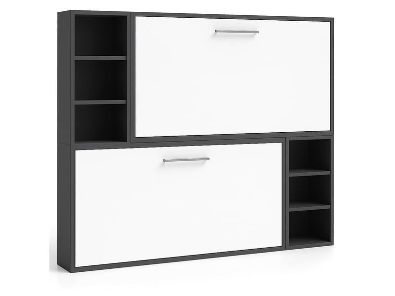  Lit escamotable superposé avec niches de rangement briano-80x200-cadre anthracite-façade blanche  - Conforama A