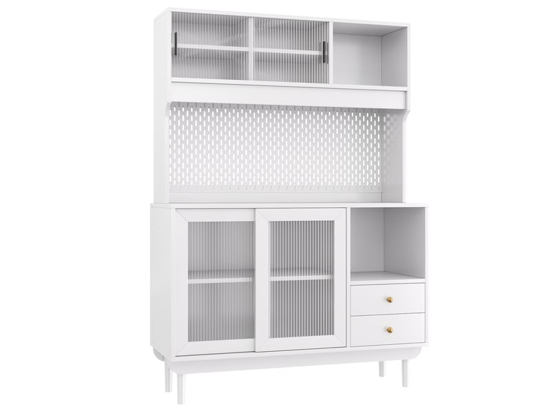  Buffet de cuisine - 170x120x45 cm - meuble de rangement avec portes coulissantes, panneau perforé, tiroirs et pieds en pin - blanc  - Conforama A
