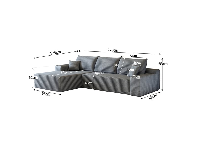  Canapé d'angle gris 270 cm, canapé modulaire en l assise profonde, sans montage pour salon  - Conforama C