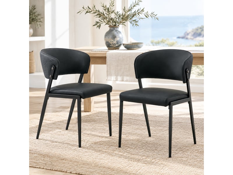  Chaise rembourrée à dossier ergonomique en pu et métal noir  - Conforama C