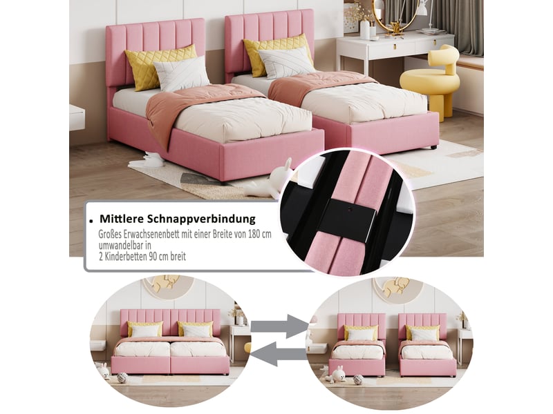  Lit capitonné en lin rose 180 x 200 cm  - Conforama C
