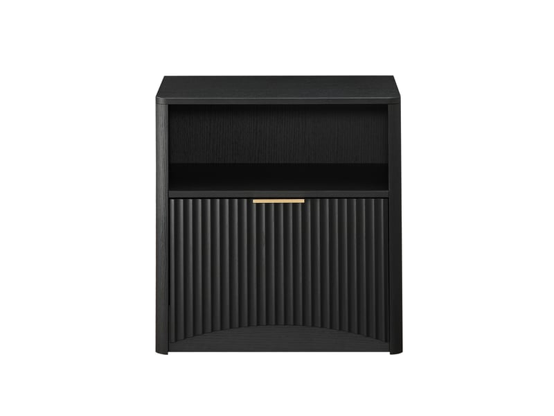  Table de chevet 58x38x60 cm – 1 grand tiroir cannelé &amp; 1 niche – style scandinave &amp; rétro chic - bois - noir  - Conforama C