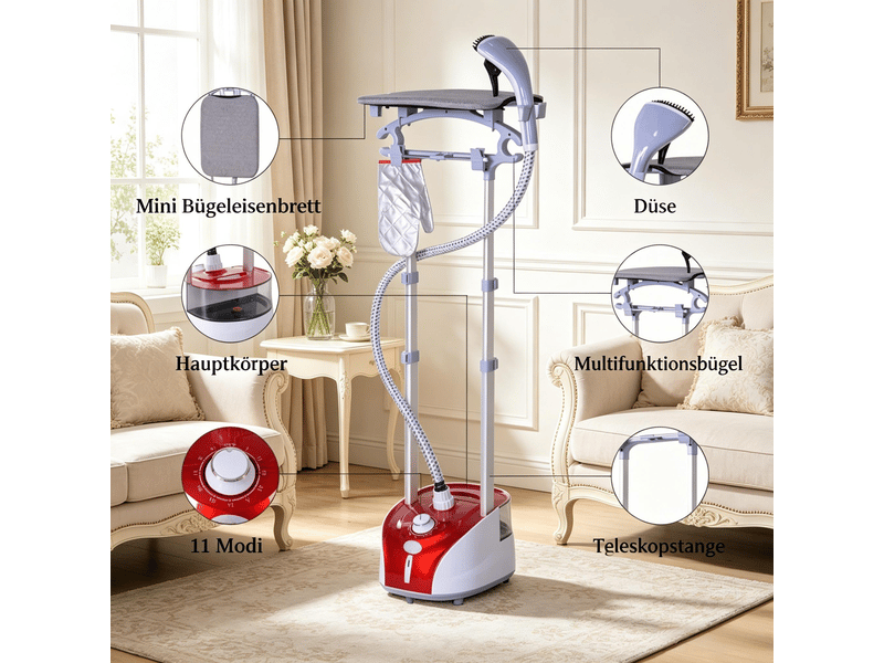  Vapeur de vêtements vertical - rouge - matériau abs et polypropylène - dimensions assemblées 35x25x119 cm - poids 3.6 kg 35x25x119cm - Conforama C
