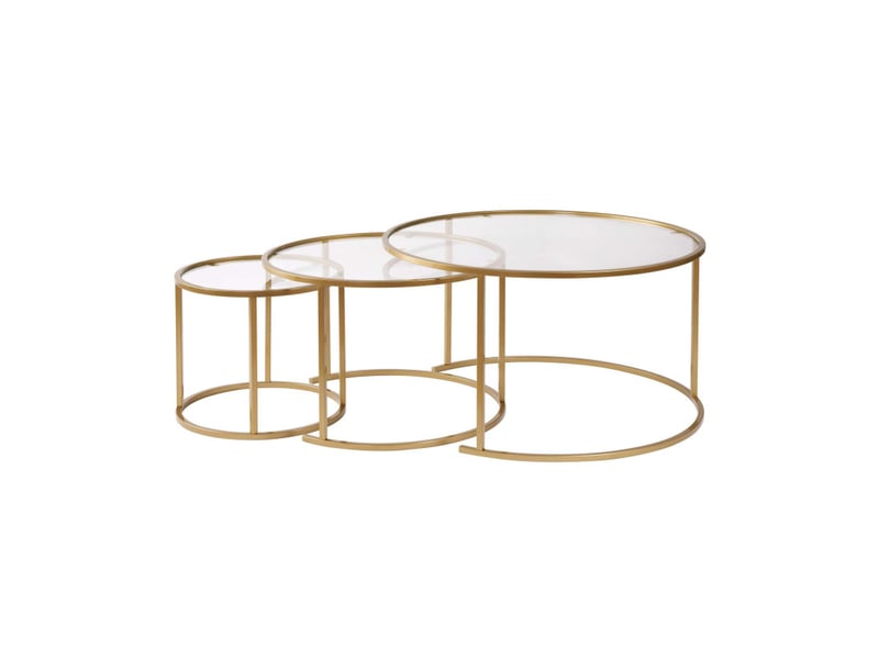  Tables basses gigognes en verre trempé et métal doré et transparent ø80, ø60 et ø42 cm lot de 3  - Conforama A