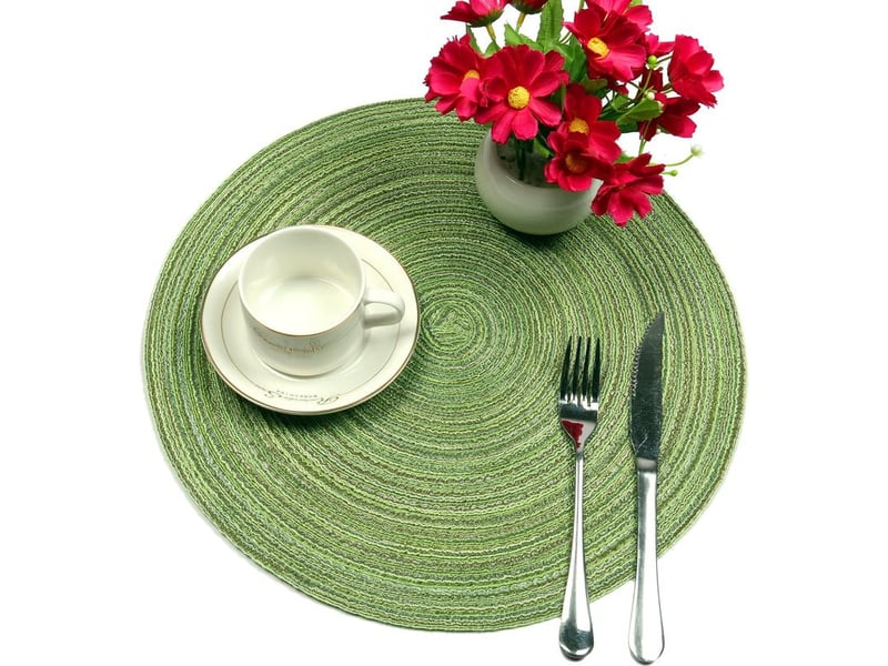  Sets de table,  lot de 6 set de table tressé en coton résistant à la chaleur pour salle à manger, set de table rond 38x38cm(rond,vert)  - Conforama B