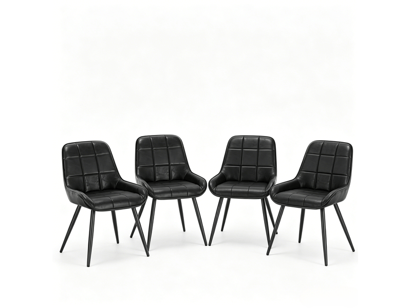  Lot de 4 chaises de salle à manger rembourrées en similicuir noir avec pieds réglables  - Conforama A
