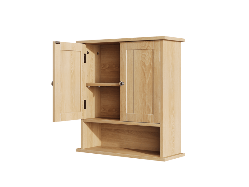  Armoire murale salle de bain effet chêne, 2 portes et niche, 54,6 x 19,8 x 59,9 cm  - Conforama D