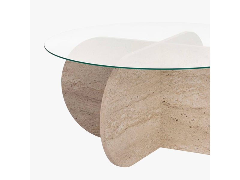  Table basse ronde en verre piètement beige d75 cm  - Conforama C