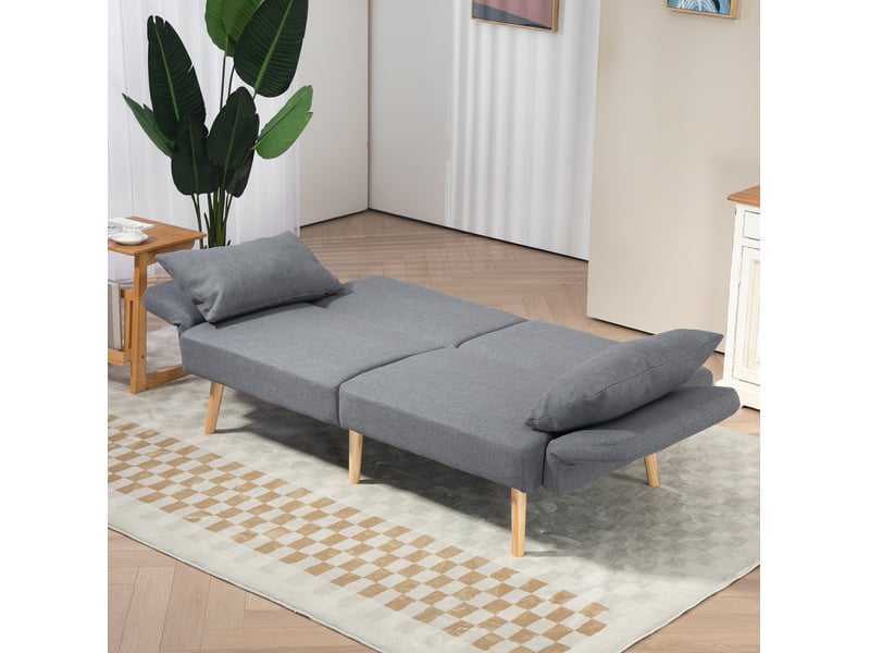 Canapé convertible 3 places avec dossier 3 positions et accoudoirs réglables, en polyester gris, 170 × 83 × 80 cm - Conforama D
