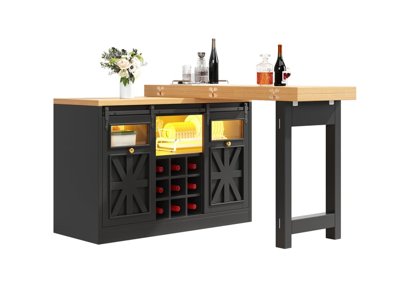 Îlot de cuisine 3-en-1 extensible et pivotant 120-197x40x72 cm noir - Conforama A