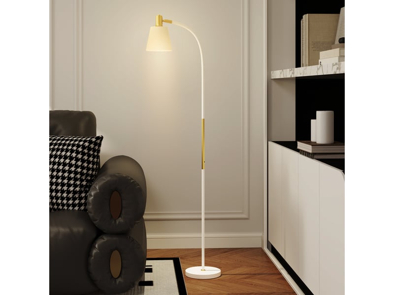 Lampadaire de salon réglable en hauteur 127-160 cm avec interrupteur, blanc, douille e27  - Conforama D