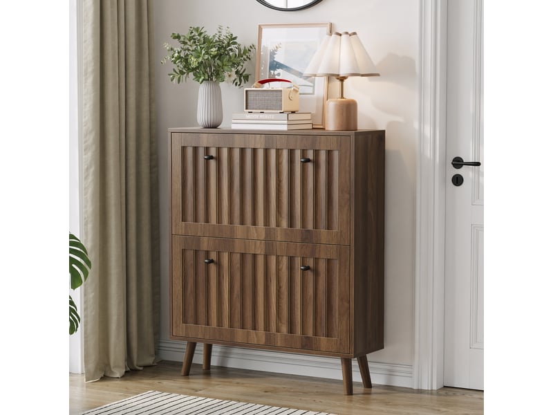 Meuble à chaussures 80x24x95 cm, armoire rangement verticale design moderne mdf couleur noyer pour entrée - Conforama B