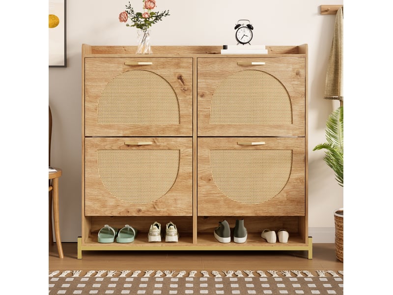  Meuble à chaussures ulevr à 4 portes abattantes, rangement compact 108,5 x 24 x 100 cm, mdf, coloris bois  - Conforama D