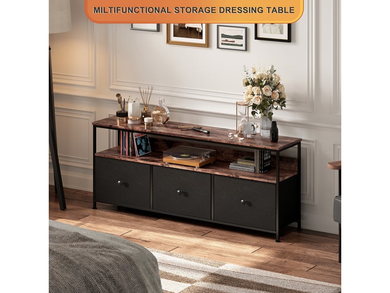  Meuble tv avec led,armoire tv de salon avec 3 tiroirs, tiroirs en tissu et structure en métal,108 x 29.8 x 57 cm, noir  - Conforama D