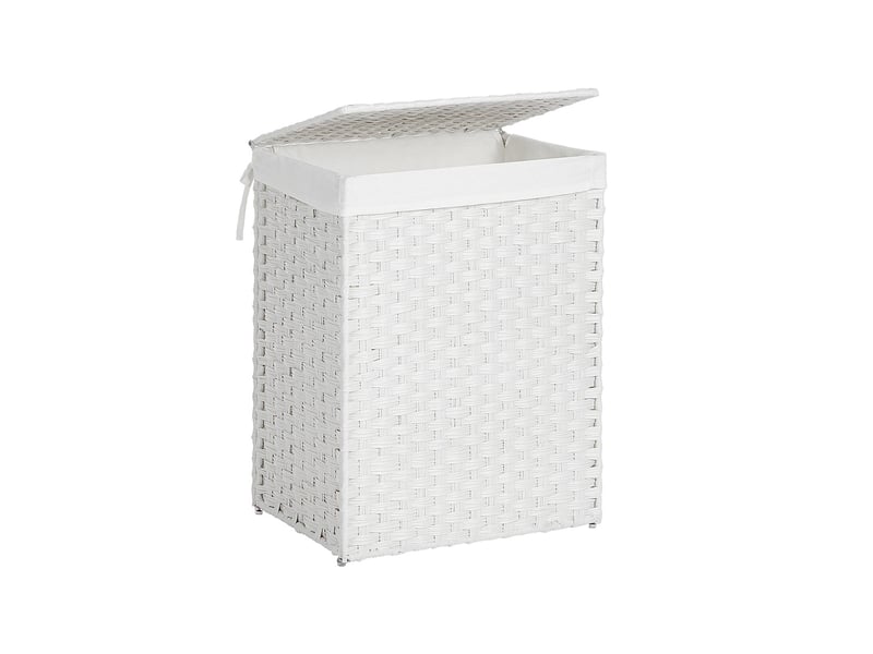  Panier à linge tissé à la main pliable 90 x 60 x 60 cm avec couvercle et poignées style contemporain en rotin synthétique beige 12_0008739  - Conforama A