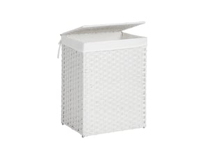 Panier à linge tissé à la main pliable 90 x 60 x 60 cm avec couvercle et poignées style contemporain en rotin synthétique beige 12_0008739