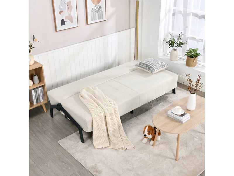  Canapé-lit convertible 3 places avec ressorts et dossier inclinable 3 niveaux en tissu beige  - Conforama C