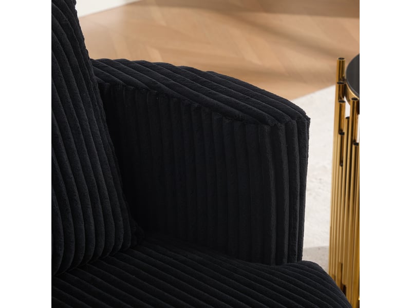 Canapé fauteuil pivotant 360° en velours côtelé noir avec rangement sous l'assise et mousse haute densité - Conforama R