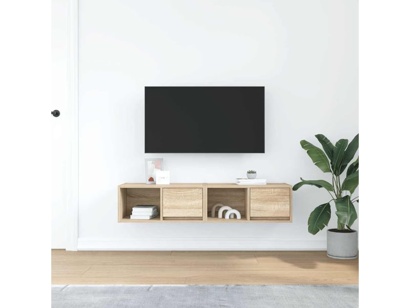  Lot de 2 meuble tv bas salon chêne sonoma 60x31x25,5 cm bois d'ingénierie shl88384  - Conforama C