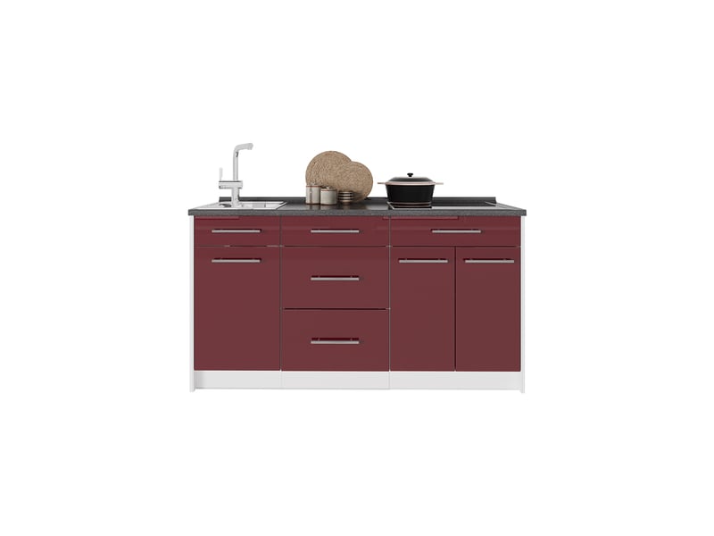  Vicco bloc cuisine, rouge bordeaux haute brillanceblanc, 150cm plan de travail anthracite  - Conforama D