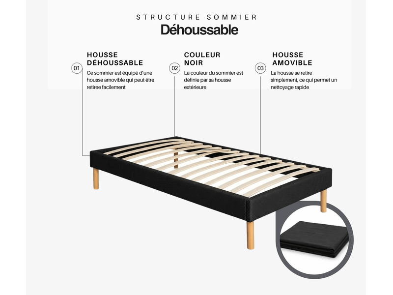 Ensemble sommier tapissier et matelas 80x190 cm - couleur : noir - matelas latex soutien ferme gregnoir-mathieu-80x190-noir - Conforama E