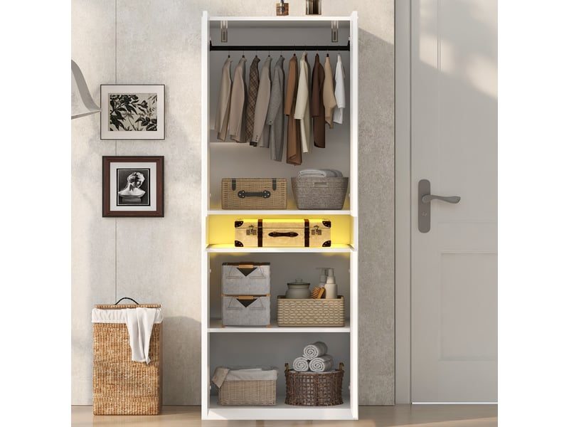  Armoire 70 × 55 × 180 cm - avec compartiment éclairé - avec éclairage led - blanc  - Conforama D