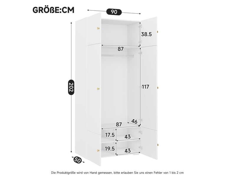  Armoire tcqpz à 2 portes 90 x 50 x 200 cm avec penderie et 5 compartiments blanc  - Conforama C