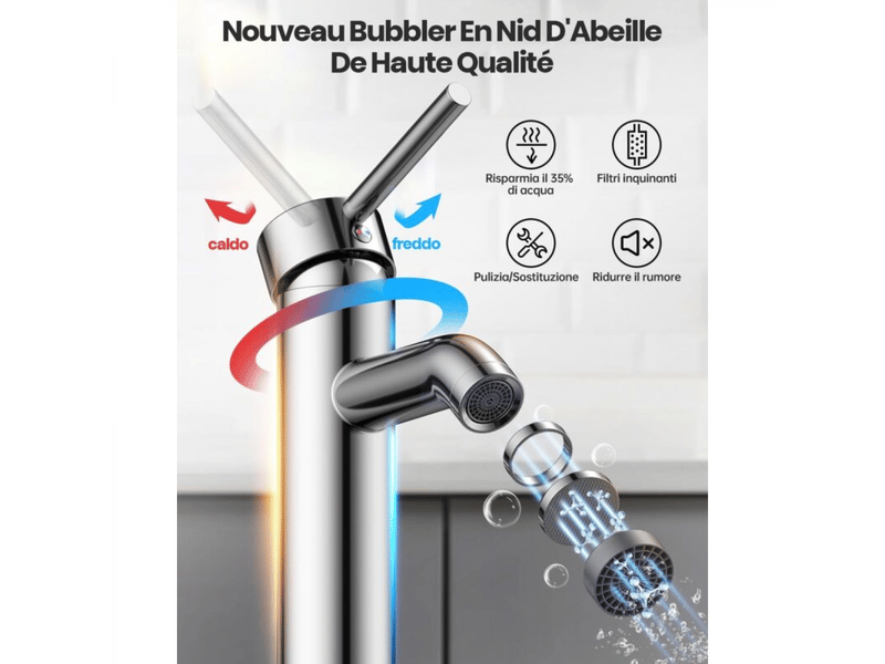  Robinet lavabo haut salle de bain chaude et froide avec 2 tuyaux inclus robinet mitigeur haut  - Conforama D