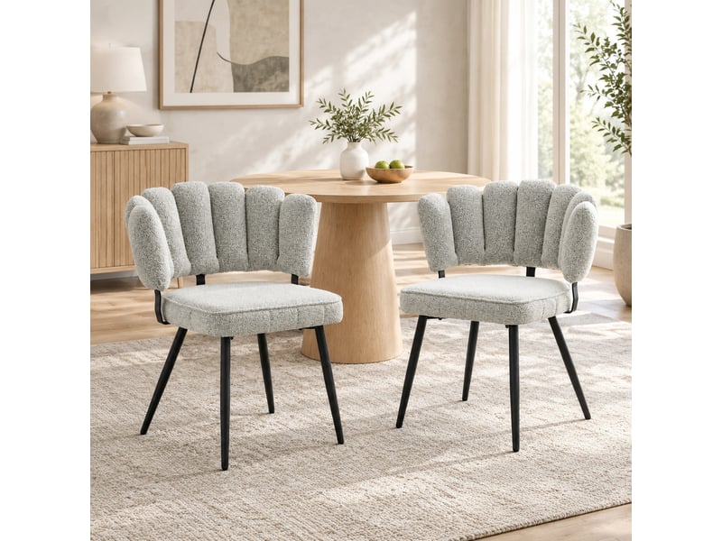  Lot de 2 chaises de salle à manger,60x48x80 cm,tissu bouclé,gris clair  - Conforama B