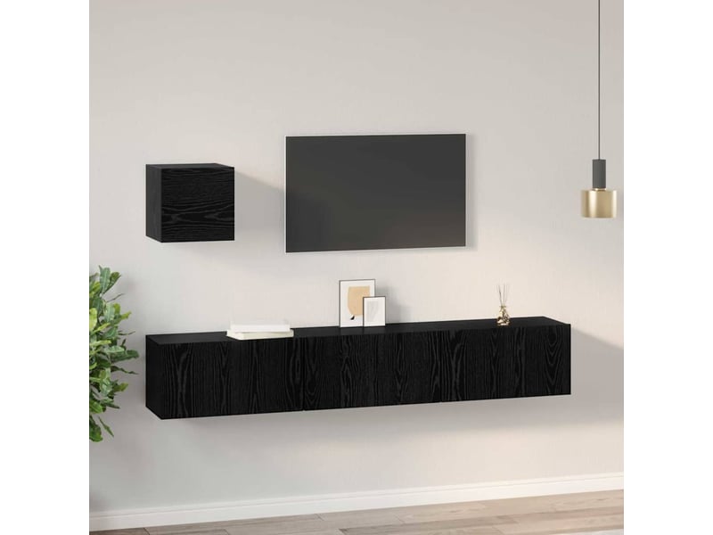  Ensemble meuble tv - banc tv - meuble de rangement 4 pcs chêne noir bois d'ingénierie  - Conforama D