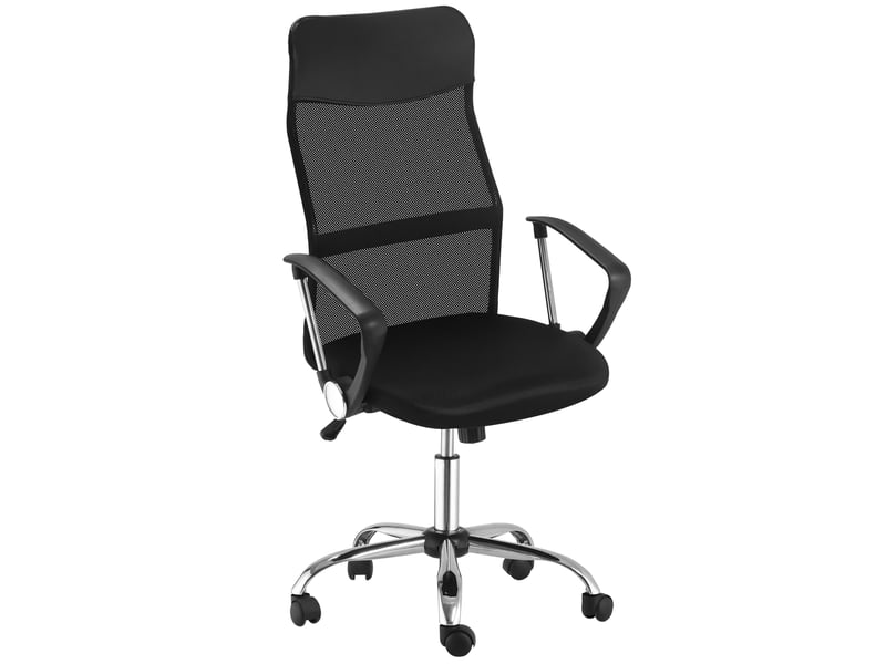  Chaise de bureau noire avec dossier courbé appui-tête roulettes fonctions basculante et pivotante dimensions 63x65x109-119 cm  - Conforama A