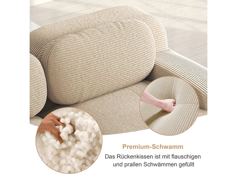  Canapé d'angle modulaire 208x178x70cm 2 places, canapé de salon, ergonomique, meuble de salon, velours côtelé, beige  - Conforama E
