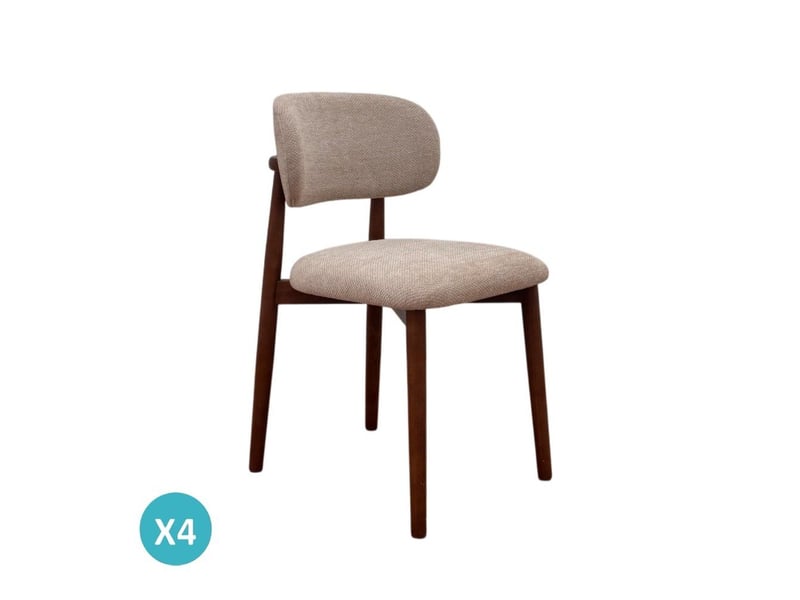  Lot de 4 chaises en bois de chêne noyer rembourrées en beige  - Conforama A
