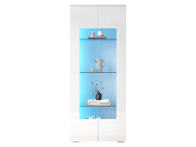  Vitrine de rangement, avec éclairage led, 70 x 40 x 173 cm, en verre trempé et mdf, coloris blanc, pour salon, pour maison et appartement  - Conforama R